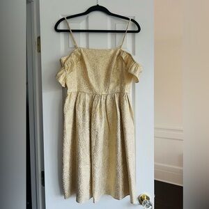 Kariana Silk Dress Gold Metallic Soft Metallic Leaf Jacquard Size 6 NWT